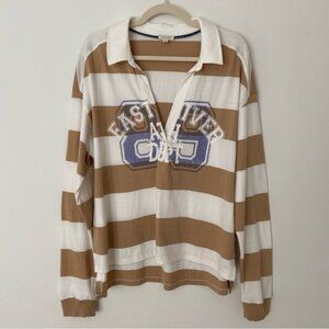 Pilcro Anthropologie Long Sleeve Rugby Shirt Striped Tan Cotton Collared
